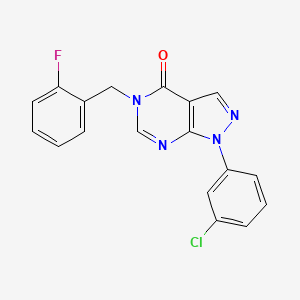 molecular formula C18H12ClFN4O B2634800 1-(3-Chlorophenyl)-5-[(2-fluorophenyl)methyl]pyrazolo[3,4-d]pyrimidin-4-one CAS No. 895018-50-5