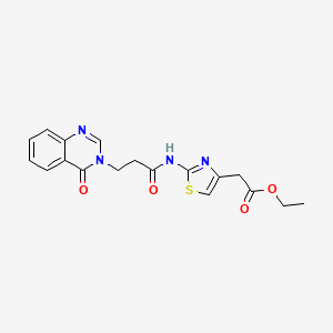 molecular formula C18H18N4O4S B2634821 ethyl 2-(2-(3-(4-oxoquinazolin-3(4H)-yl)propanamido)thiazol-4-yl)acetate CAS No. 1144432-19-8
