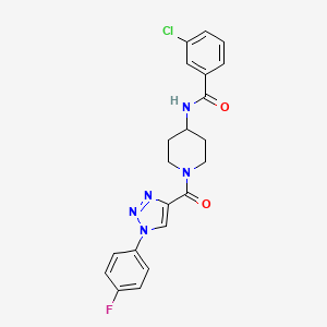 molecular formula C21H19ClFN5O2 B2634830 3-chloro-N-(1-(1-(4-fluorophenyl)-1H-1,2,3-triazole-4-carbonyl)piperidin-4-yl)benzamide CAS No. 1251689-32-3