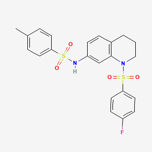 molecular formula C22H21FN2O4S2 B2634832 N-(1-((4-fluorophenyl)sulfonyl)-1,2,3,4-tetrahydroquinolin-7-yl)-4-methylbenzenesulfonamide CAS No. 951572-95-5