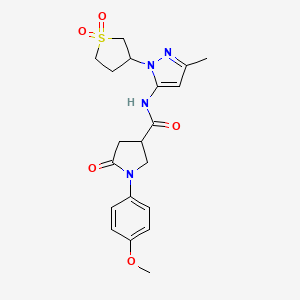 molecular formula C20H24N4O5S B2634833 N-(1-(1,1-dioxidotetrahydrothiophen-3-yl)-3-methyl-1H-pyrazol-5-yl)-1-(4-methoxyphenyl)-5-oxopyrrolidine-3-carboxamide CAS No. 1170524-59-0