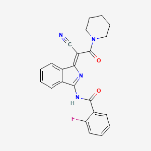 (Z)-N-(1-(1-cyano-2-oxo-2-(piperidin-1-yl)ethylidene)-1H-isoindol-3-yl)-2-fluorobenzamide