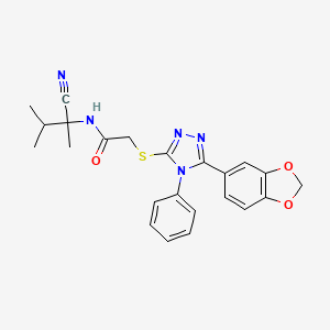 molecular formula C23H23N5O3S B2634874 2-[[5-(1,3-benzodioxol-5-yl)-4-phenyl-1,2,4-triazol-3-yl]sulfanyl]-N-(2-cyano-3-methylbutan-2-yl)acetamide CAS No. 771503-62-9