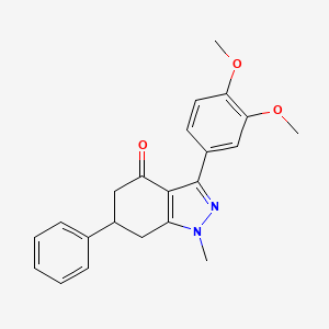 molecular formula C22H22N2O3 B2634883 3-(3,4-dimethoxyphenyl)-1-methyl-6-phenyl-6,7-dihydro-5H-indazol-4-one CAS No. 1023551-31-6