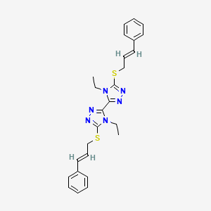 molecular formula C26H28N6S2 B2634912 4-ethyl-3-[4-ethyl-5-[(E)-3-phenylprop-2-enyl]sulfanyl-1,2,4-triazol-3-yl]-5-[(E)-3-phenylprop-2-enyl]sulfanyl-1,2,4-triazole CAS No. 496777-67-4