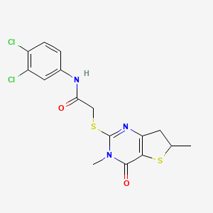 molecular formula C16H15Cl2N3O2S2 B2634932 N-(3,4-dichlorophenyl)-2-((3,6-dimethyl-4-oxo-3,4,6,7-tetrahydrothieno[3,2-d]pyrimidin-2-yl)thio)acetamide CAS No. 689262-56-4