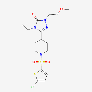 molecular formula C16H23ClN4O4S2 B2634936 3-(1-((5-chlorothiophen-2-yl)sulfonyl)piperidin-4-yl)-4-ethyl-1-(2-methoxyethyl)-1H-1,2,4-triazol-5(4H)-one CAS No. 1797738-98-7