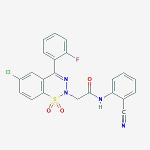 molecular formula C22H14ClFN4O3S B2634945 2-(6-氯-4-(2-氟苯基)-1,1-二氧化-2H-苯并[e][1,2,3]噻二嗪-2-基)-N-(2-氰基苯基)乙酰胺 CAS No. 1019156-89-8