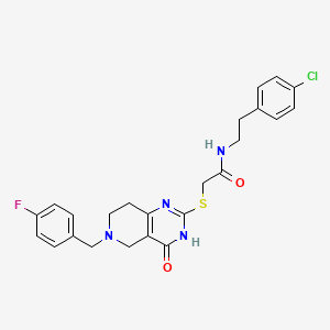 molecular formula C24H24ClFN4O2S B2634974 N-[2-(4-chlorophenyl)ethyl]-2-{[6-(4-fluorobenzyl)-4-oxo-3,4,5,6,7,8-hexahydropyrido[4,3-d]pyrimidin-2-yl]sulfanyl}acetamide CAS No. 946370-06-5