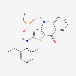 molecular formula C22H24N2O3S2 B2634987 (3-Amino-5-((2-ethyl-6-methylphenyl)amino)-4-(ethylsulfonyl)thiophen-2-yl)(phenyl)methanone CAS No. 890791-68-1