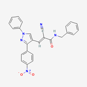 molecular formula C26H19N5O3 B2634988 (E)-N-benzyl-2-cyano-3-[3-(4-nitrophenyl)-1-phenylpyrazol-4-yl]prop-2-enamide CAS No. 380886-13-5