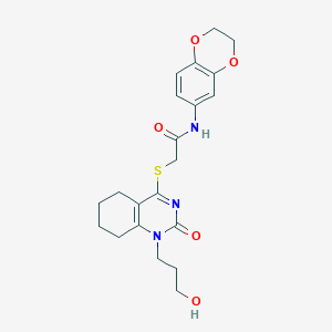 N-(2,3-dihydrobenzo[b][1,4]dioxin-6-yl)-2-((1-(3-hydroxypropyl)-2-oxo-1,2,5,6,7,8-hexahydroquinazolin-4-yl)thio)acetamide