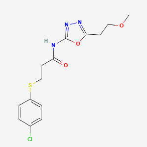 molecular formula C14H16ClN3O3S B2635057 3-((4-chlorophenyl)thio)-N-(5-(2-methoxyethyl)-1,3,4-oxadiazol-2-yl)propanamide CAS No. 1396849-00-5