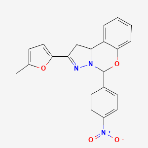 molecular formula C21H17N3O4 B2635064 2-(5-Methylfuran-2-yl)-5-(4-nitrophenyl)-1,10b-dihydropyrazolo[1,5-c][1,3]benzoxazine CAS No. 325831-46-7