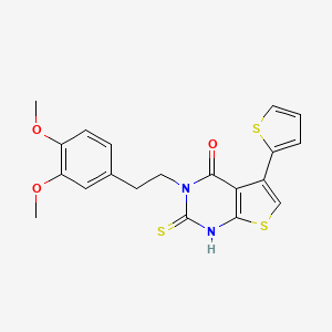 molecular formula C20H18N2O3S3 B2635069 3-[2-(3,4-dimethoxyphenyl)ethyl]-2-sulfanyl-5-(thiophen-2-yl)-3H,4H-thieno[2,3-d]pyrimidin-4-one CAS No. 743452-31-5