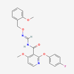 molecular formula C22H20FN3O5 B2635081 2-(4-fluorophenoxy)-4-methoxy-N-({[(2-methoxybenzyl)oxy]imino}methyl)nicotinamide CAS No. 341966-74-3