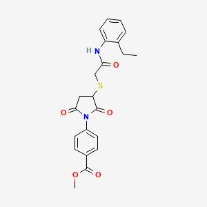 molecular formula C22H22N2O5S B2635092 Methyl 4-[3-[2-(2-ethylanilino)-2-oxoethyl]sulfanyl-2,5-dioxopyrrolidin-1-yl]benzoate CAS No. 714262-71-2