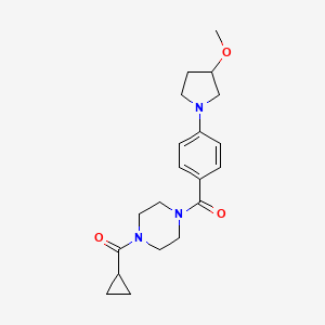 molecular formula C20H27N3O3 B2635103 (4-(环丙烷羰基)哌嗪-1-基)(4-(3-甲氧基吡咯烷-1-基)苯基)甲苯酮 CAS No. 2034305-78-5