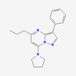 molecular formula C19H22N4 B2635121 3-Phenyl-5-propyl-7-(pyrrolidin-1-yl)pyrazolo[1,5-a]pyrimidine CAS No. 900258-19-7