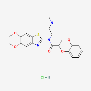 molecular formula C22H24ClN3O5S B2635122 N-(6,7-dihydro-[1,4]dioxino[2',3':4,5]benzo[1,2-d]thiazol-2-yl)-N-(2-(dimethylamino)ethyl)-2,3-dihydrobenzo[b][1,4]dioxine-2-carboxamide hydrochloride CAS No. 1321877-41-1