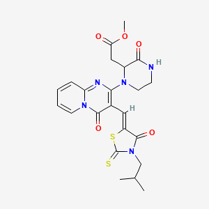 (Z)-methyl 2-(1-(3-((3-isobutyl-4-oxo-2-thioxothiazolidin-5-ylidene)methyl)-4-oxo-4H-pyrido[1,2-a]pyrimidin-2-yl)-3-oxopiperazin-2-yl)acetate