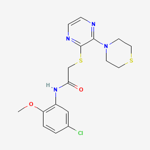 molecular formula C17H19ClN4O2S2 B2635135 N-(5-chloro-2-methoxyphenyl)-2-((3-thiomorpholinopyrazin-2-yl)thio)acetamide CAS No. 1226450-37-8