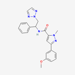 molecular formula C22H22N6O2 B2635146 3-(3-methoxyphenyl)-1-methyl-N-(1-phenyl-2-(2H-1,2,3-triazol-2-yl)ethyl)-1H-pyrazole-5-carboxamide CAS No. 2034548-69-9