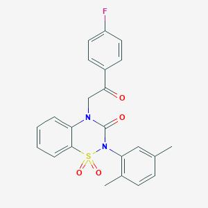 molecular formula C23H19FN2O4S B2635150 2-(2,5-二甲苯基)-4-(2-(4-氟苯基)-2-氧代乙基)-2H-苯并[e][1,2,4]噻二嗪-3(4H)-酮 1,1-二氧化物 CAS No. 899965-24-3