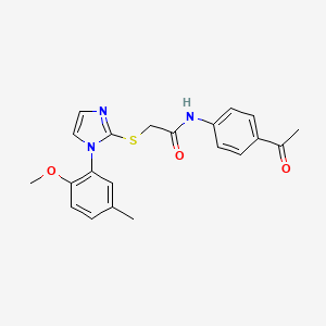 molecular formula C21H21N3O3S B2635157 N-(4-acetylphenyl)-2-[1-(2-methoxy-5-methylphenyl)imidazol-2-yl]sulfanylacetamide CAS No. 869345-44-8