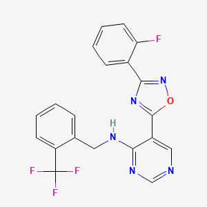 molecular formula C20H13F4N5O B2635158 5-(3-(2-氟苯基)-1,2,4-恶二唑-5-基)-N-(2-(三氟甲基)苄基)嘧啶-4-胺 CAS No. 2034244-53-4