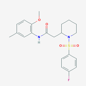 molecular formula C21H25FN2O4S B2635166 2-(1-((4-氟苯基)磺酰基)哌啶-2-基)-N-(2-甲氧基-5-甲苯基)乙酰胺 CAS No. 1021041-30-4