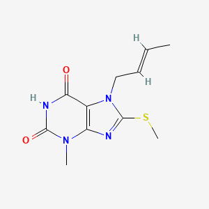 molecular formula C11H14N4O2S B2635167 (E)-7-(but-2-en-1-yl)-3-methyl-8-(methylthio)-1H-purine-2,6(3H,7H)-dione CAS No. 1164455-56-4