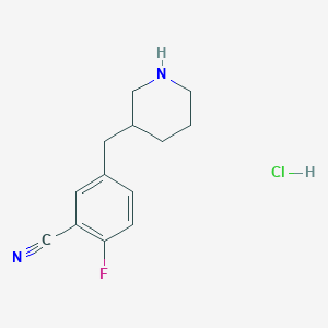 molecular formula C13H16ClFN2 B2635173 2-Fluoro-5-(piperidin-3-ylmethyl)benzonitrile;hydrochloride CAS No. 2377032-26-1