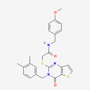 molecular formula C25H25N3O3S2 B2635195 2-{[3-(3,4-dimethylbenzyl)-4-oxo-3,4-dihydrothieno[3,2-d]pyrimidin-2-yl]sulfanyl}-N-(4-methoxybenzyl)acetamide CAS No. 1252911-42-4