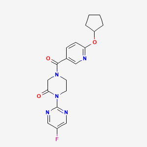 molecular formula C19H20FN5O3 B2635200 4-(6-Cyclopentyloxypyridine-3-carbonyl)-1-(5-fluoropyrimidin-2-yl)piperazin-2-one CAS No. 2320860-92-0