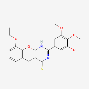 molecular formula C22H22N2O5S B2635203 9-乙氧基-2-(3,4,5-三甲氧基苯基)-1,5-二氢色烯并[2,3-d]嘧啶-4-硫酮 CAS No. 866807-97-8