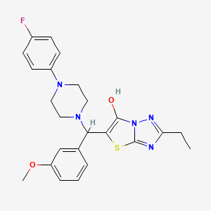 molecular formula C24H26FN5O2S B2635209 2-Ethyl-5-((4-(4-fluorophenyl)piperazin-1-yl)(3-methoxyphenyl)methyl)thiazolo[3,2-b][1,2,4]triazol-6-ol CAS No. 887220-08-8