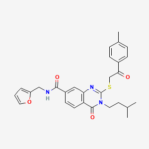 molecular formula C28H29N3O4S B2635210 N-(2-furylmethyl)-3-(3-methylbutyl)-2-{[2-(4-methylphenyl)-2-oxoethyl]thio}-4-oxo-3,4-dihydroquinazoline-7-carboxamide CAS No. 1113134-15-8