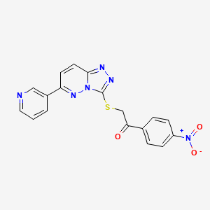 molecular formula C18H12N6O3S B2635224 1-(4-硝基苯基)-2-[(6-吡啶-3-基-[1,2,4]三唑并[4,3-b]哒嗪-3-基)硫代]乙酮 CAS No. 891110-11-5