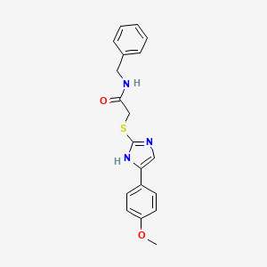 molecular formula C19H19N3O2S B2635232 N-苄基-2-((5-(4-甲氧基苯基)-1H-咪唑-2-基)硫代)乙酰胺 CAS No. 941905-87-9