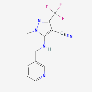 molecular formula C12H10F3N5 B2635247 1-甲基-5-[(3-吡啶基甲基)氨基]-3-(三氟甲基)-1H-吡唑-4-碳腈 CAS No. 318517-86-1