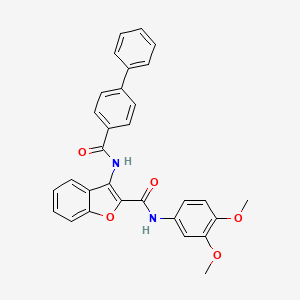 molecular formula C30H24N2O5 B2635264 3-([1,1'-biphenyl]-4-ylcarboxamido)-N-(3,4-dimethoxyphenyl)benzofuran-2-carboxamide CAS No. 888452-43-5