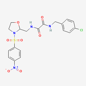 molecular formula C19H19ClN4O7S B2635274 N1-(4-chlorobenzyl)-N2-((3-((4-nitrophenyl)sulfonyl)oxazolidin-2-yl)methyl)oxalamide CAS No. 868981-90-2