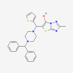 molecular formula C27H27N5OS2 B2635276 5-((4-Benzhydrylpiperazin-1-yl)(thiophen-2-yl)methyl)-2-methylthiazolo[3,2-b][1,2,4]triazol-6-ol CAS No. 851970-25-7