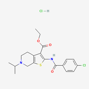 molecular formula C20H24Cl2N2O3S B2635302 Ethyl 2-(4-chlorobenzamido)-6-isopropyl-4,5,6,7-tetrahydrothieno[2,3-c]pyridine-3-carboxylate hydrochloride CAS No. 1215471-98-9