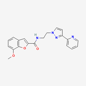 molecular formula C20H18N4O3 B2635304 7-甲氧基-N-(2-(3-(吡啶-2-基)-1H-吡唑-1-基)乙基)苯并呋喃-2-甲酰胺 CAS No. 1448029-90-0