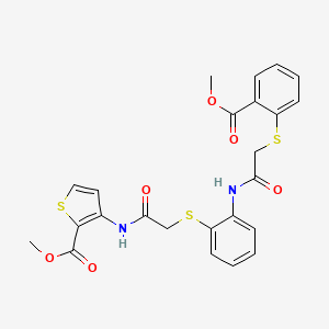 molecular formula C24H22N2O6S3 B2635317 Methyl 3-{[2-({2-[(2-{[2-(methoxycarbonyl)phenyl]sulfanyl}acetyl)amino]phenyl}sulfanyl)acetyl]amino}-2-thiophenecarboxylate CAS No. 477887-76-6