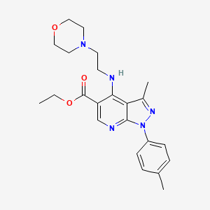 molecular formula C23H29N5O3 B2635331 ethyl 3-methyl-1-(4-methylphenyl)-4-[(2-morpholinoethyl)amino]-1H-pyrazolo[3,4-b]pyridine-5-carboxylate CAS No. 866050-18-2