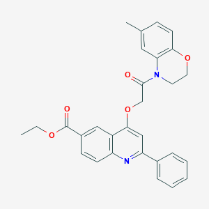 molecular formula C29H26N2O5 B2635343 ethyl 4-(2-(6-methyl-2H-benzo[b][1,4]oxazin-4(3H)-yl)-2-oxoethoxy)-2-phenylquinoline-6-carboxylate CAS No. 1111236-94-2