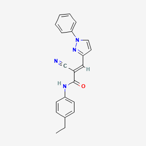 molecular formula C21H18N4O B2635345 (E)-2-氰基-N-(4-乙基苯基)-3-(1-苯基吡唑-3-基)丙-2-烯酰胺 CAS No. 1445771-22-1